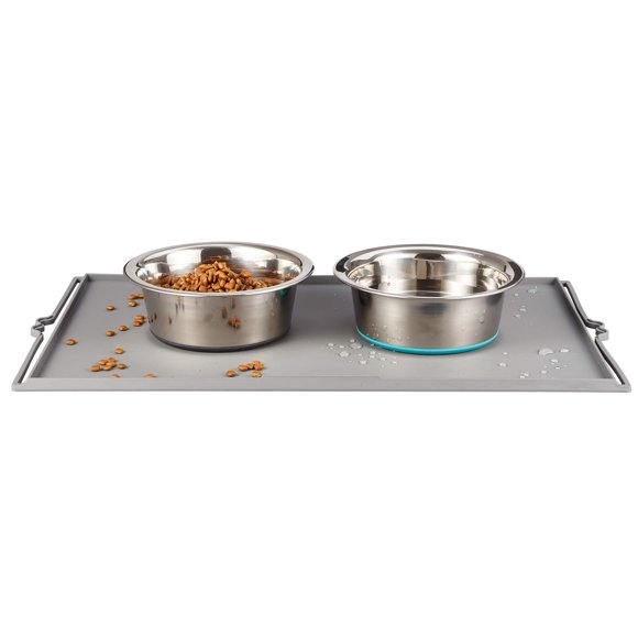 Peggy11 Cuencos Para Perros Profundos Antideslizantes De Acero Inoxidable Con Tapete De Silicona - 2 Tazones + Tapete 6 Tazas
