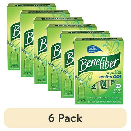 (6 pack) Benefiber Plant-Based Prebiotic Fiber Supplement, Clear and Taste-Free, 28 Stick Packs, 0.14 oz Each