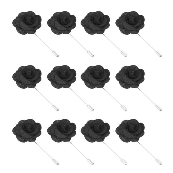 Uxcell Flower Boutonnieres Pin, Handmade Camellia Lapel Pin, Black 12 Pcs