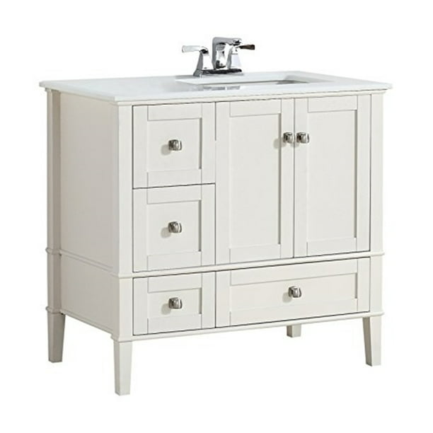 Simpli Home Chelsea 36 inch Right Offset Bath Vanity with White