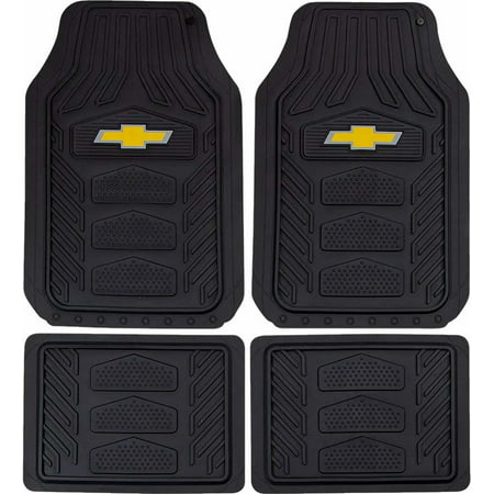4 Piece Officially Licensed Chevy Chevrolet All Weather Pro Heavy Duty Rubber Front & Rear Floor Mats (Best All Weather Floor Mats Reviews)
