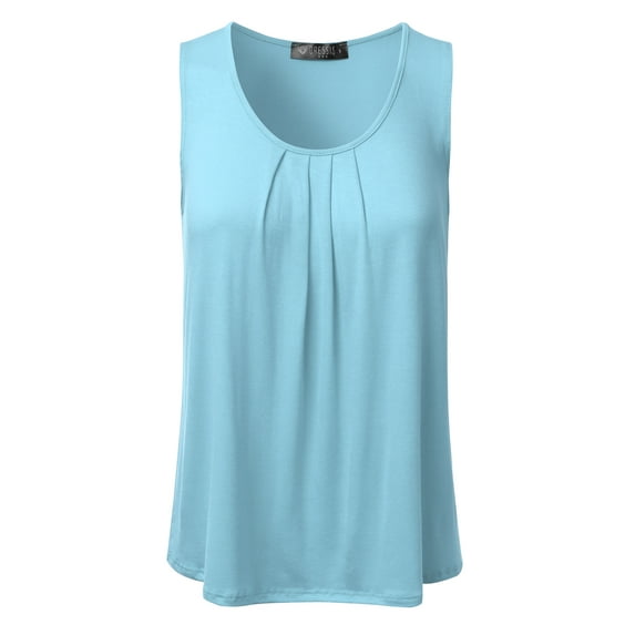 Doublju Women's Basic Scoop Neck Sleeveless Jewel Tank Top ICEBLUE S