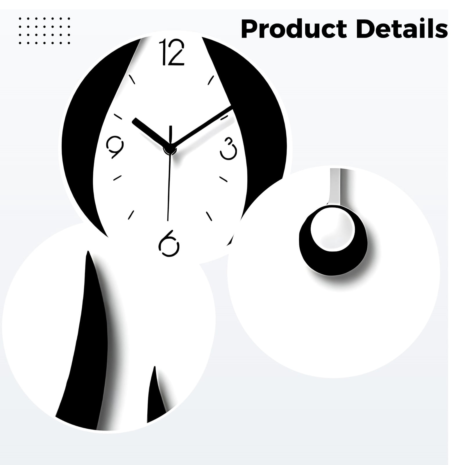 Water Drop Acrylic Pendulum Wall Clock, 9.4 x 20.5 in / 24 x 52 cm, Black and White Modern Style, Silent Movement, Decorative Clocks for Living Room, Bedroom, Office