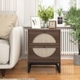thumbnail image 4 of Private Jungle Bedside End Table with 2 Hand Made Rattan Decorated Storage Drawers, Nightstand Side Table for Bedroom and Living Room,Beige, 4 of 10
