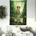 thumbnail image 3 of Fairy Tapestry, Computer Art Elf Girl with Wreath on Her Head Sitting on a Tree Stump Fantastic, Wall Hanging for Bedroom Living Room Dorm Decor, 60W X 80L Inches, Green Beige Pink, by Ambesonne, 3 of 5