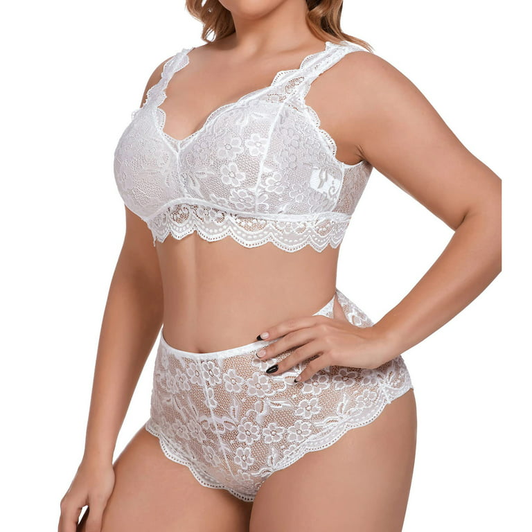 Vedolay Lace Bra And Panty Set Plus Size 2 Piece Lingerie for Women Strappy  Bra and Panty Underwear Sets Lace Underwear Set for Women(,3XL) 
