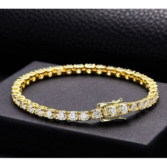 14K Yellow Gold Plated 5.20 Ctw Lab Created Diamond Tennis Bracelet 7In 3MM