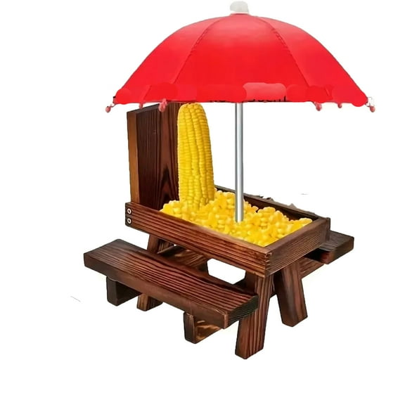 Wood Squirrels Bird Feeder Solid Wood Pet Feeder Outdoor Garden Pendant Corn Nut Bird Feeder with Flag