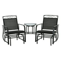 Outdoor Glider Chair Set with Table, 2-Seat Patio Rocking Swing, Breathable Sling, Black - Backyard, Garden, Porch Relaxation