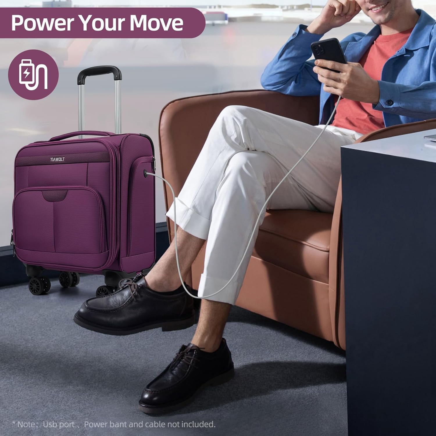 TIAWOLT Underseater Carry-On Luggage Airline Approved with Spinner Wheels, 16 Inch Luggage with TSA Lock, Overnight Rolling Softside Suitcases for Women,Purple