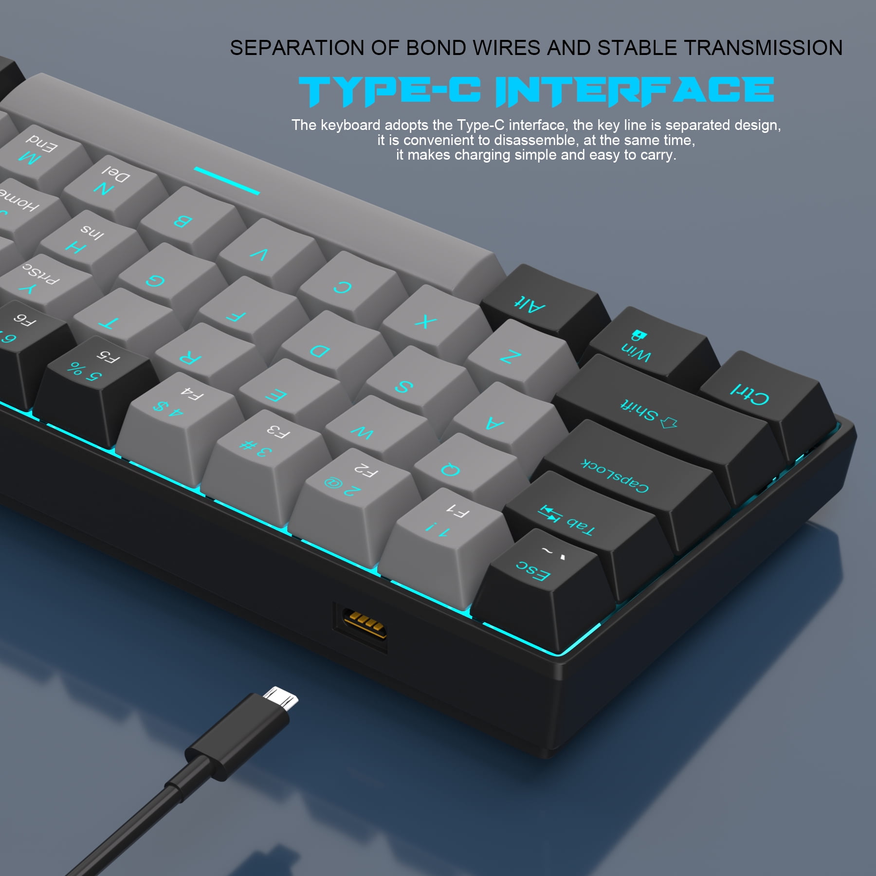 MageGee Mini USB Type C Mechanical Gaming Keyboard, Multicolor