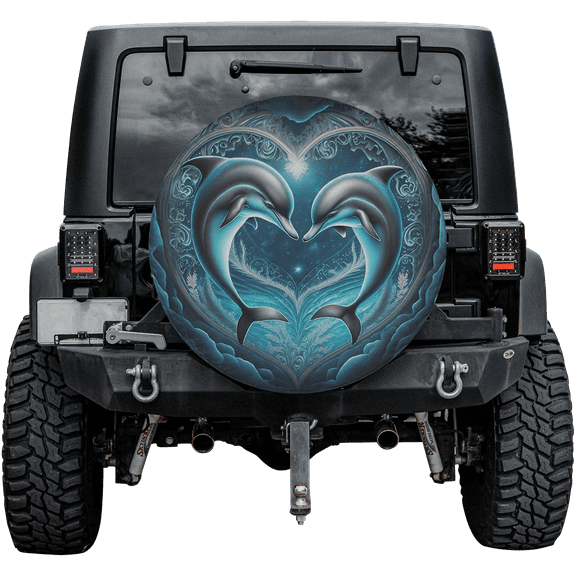 Lotusprinthandmade Valentine’s Gifts Sea Animal Dolphin Couple Spare Tire Cover Without Backup Camera Hole 6 Sizes (27 in.)
