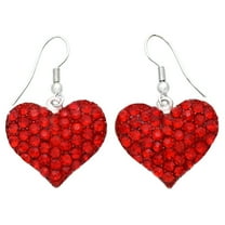 Valentine's Day Gift for Mom Love Red Heart Dangle Drop Earrings Silver Tone z3