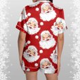 thumbnail image 4 of YuYuBao Womens Pajamas Sets Christmas Santa Claus Print Silk Satin Short Sleeve Button Top With Shorts Loungewear, 4 of 6