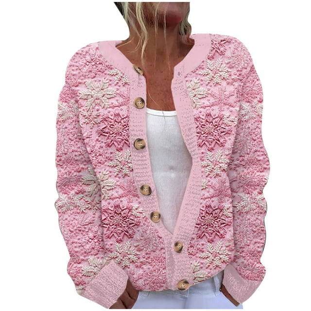 Penkiiy Christmas Sweater for Women 2024 Cute Xmas Printed Cardigans Sweater Open Front Button Down Knit Jacket XL Multicolor