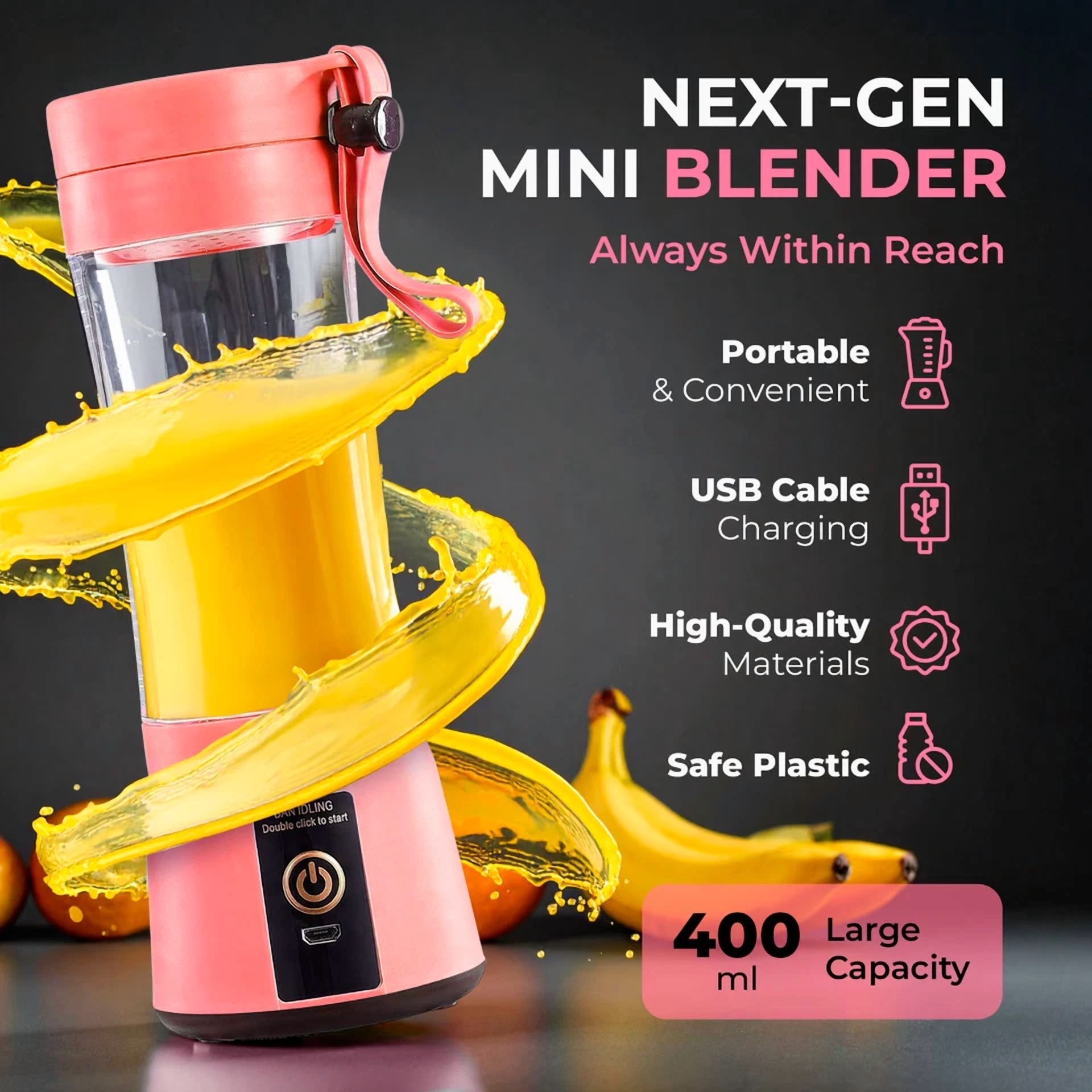 Portable Blender Personal Mini Mixer Protein Shakes Juicer Cup Usb Rechargeable
