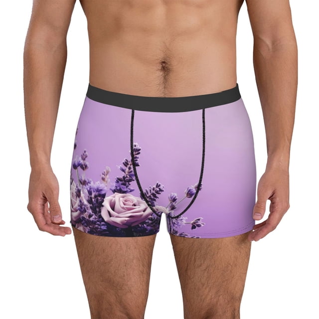 Fotbe Lavender Roses Arrangement Calzoncillos Tipo Boxer con Bolsa de Soporte Total para Hombre, X-Temp Fresco, Transpirable y de Secado Rápido-Small