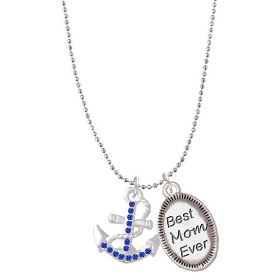 Delight Jewelry Silvertone Blue Crystal Anchor Best Mom Ever Charm Necklace