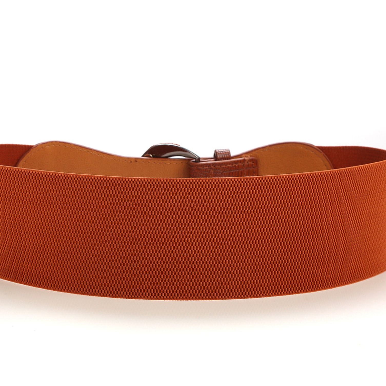 WCM Wide Brown Leather Belt with Brown Textured Buckle Cognac Wide Belt in Vachetta Leather | TWP main image 4