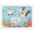 thumbnail image 1 of Party Bath Mat, Storks Flying over Town Delivering Cartoon City Announcement, Plush Bathroom Decor Mat with Non Slip Backing, 29.5" X 17.5", Multicolor, by Ambesonne, 1 of 2