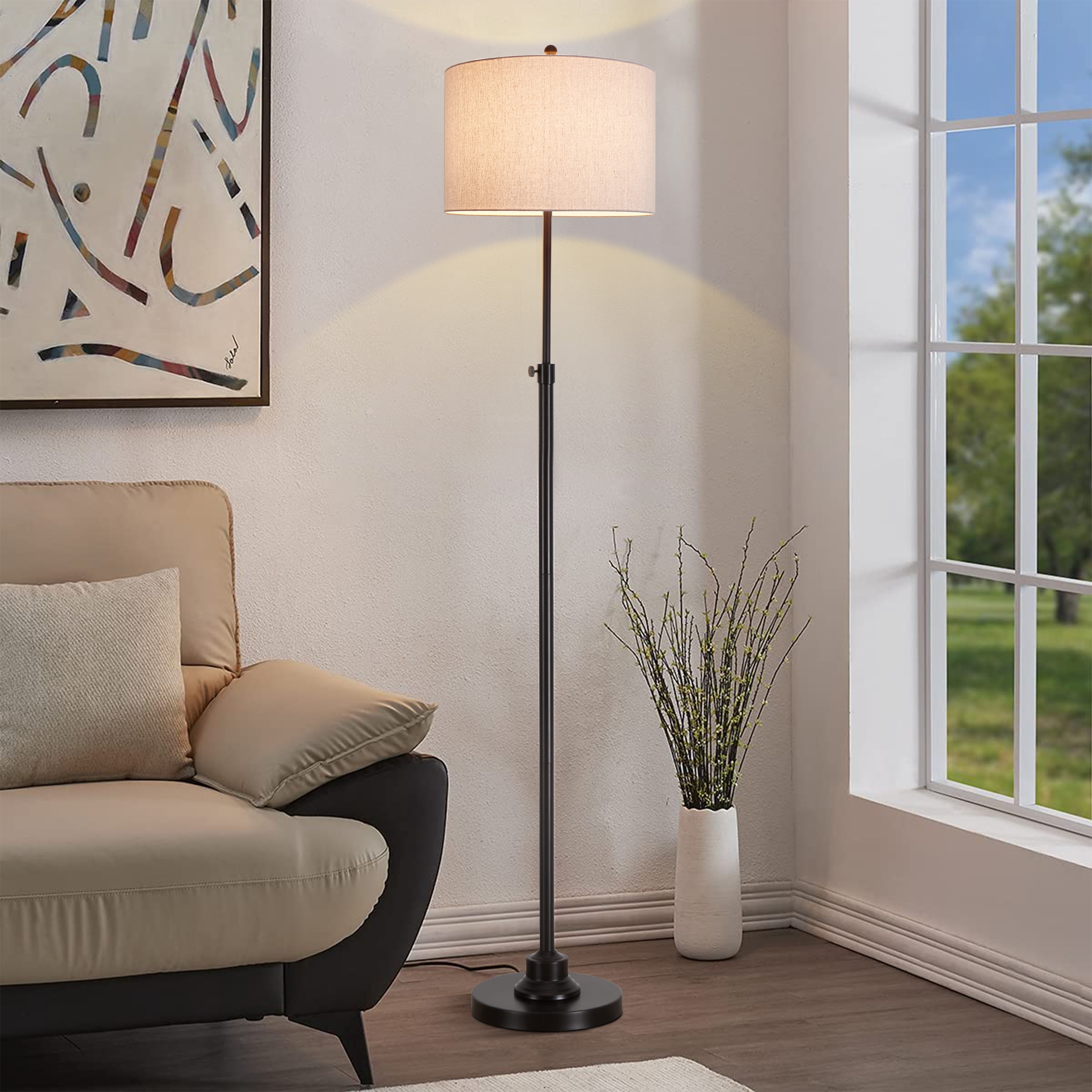 Kyrid 63.5”  Bronze Floor Lamp with Fabric Lampshade, Modern Standing Lamp for Living Room Bedroom