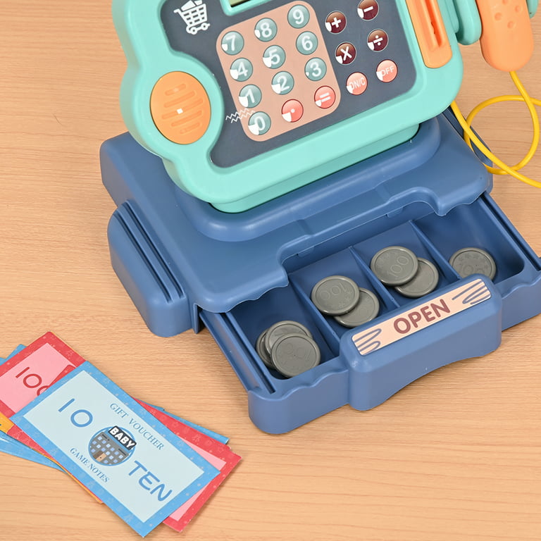 Pretend Play Calculator Cash Register with Scanner, Microphone, Play Food,  Supermarket Cashier, Great Pre-School Gift for Kids, Toddlers, Boys &