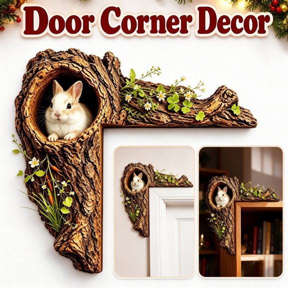 Velmasee Door Corner Decor - Rustic Tree Hollow 2D Wood Rabbit, Woodland Animal Door Topper for Home Door Frame Window Christmas Fall Farmhouse Decor