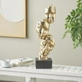 thumbnail image 2 of 8" x 25" Gold Polystone Stacked Face Cutout Mask Sculpture with Black Block Base, by DecMode, 2 of 9