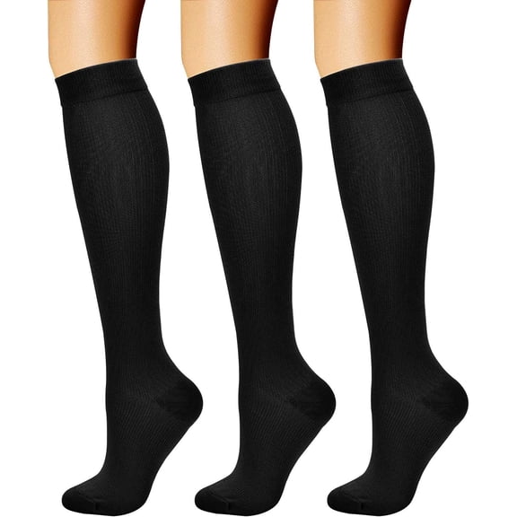Compression Socks for Women & Men (3 Pairs) 15-20 mmHg Knee High Best Support for Athletic Running Cycling