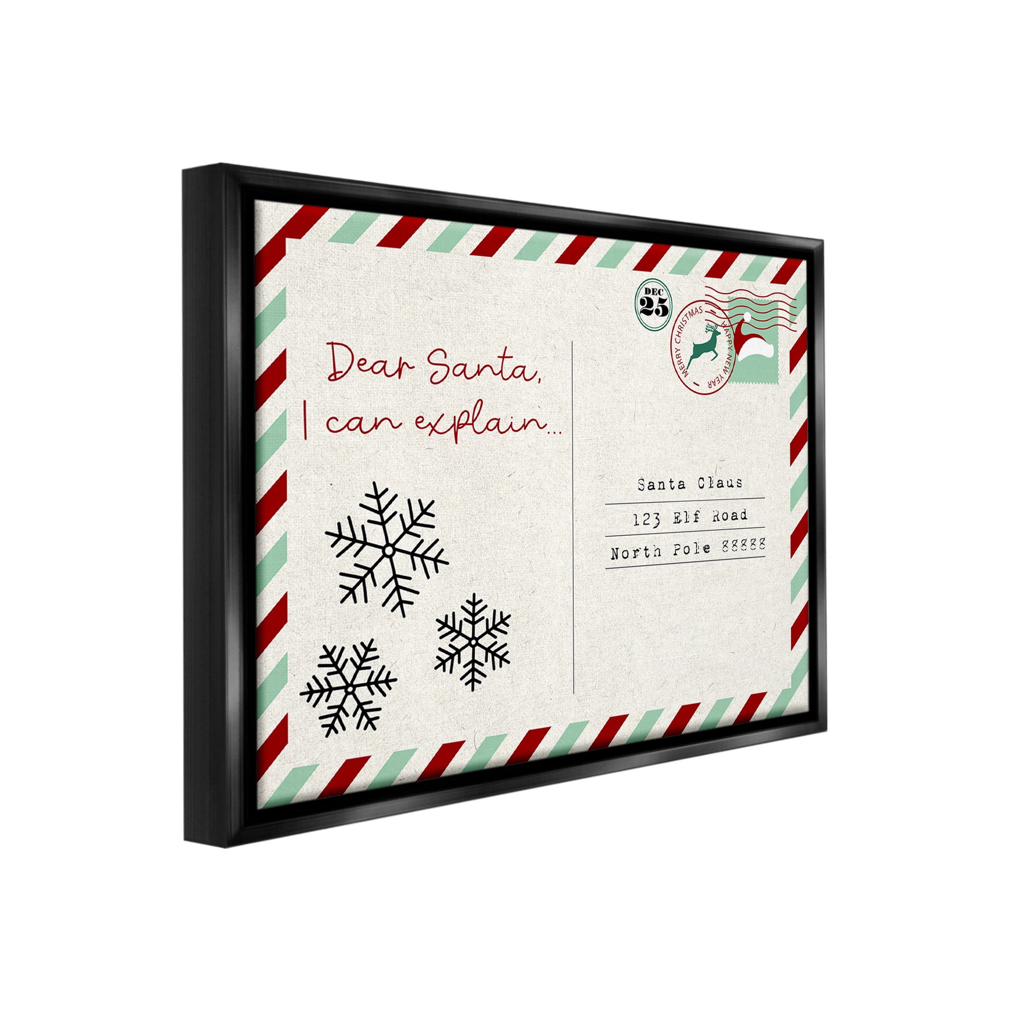 Stupell Industries Dear Santa Postcard Holiday Painting Black Floater Framed Canvas Art Print Wall Art, 21 x 17