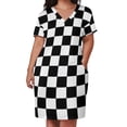 thumbnail image 2 of Checkered Black and White Loose Pocket Dress birthday dress summer outfits for women 2025, 2 of 6