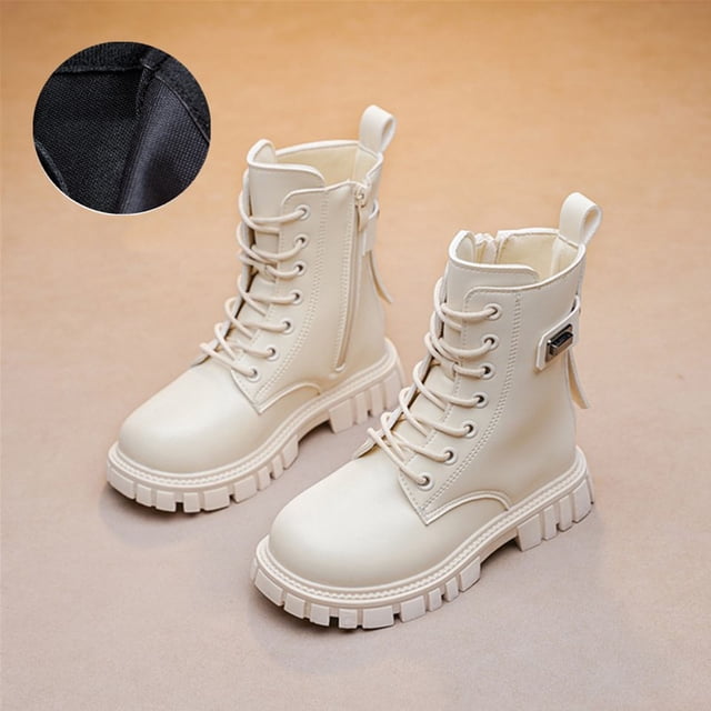 YUNAFFT Girls Lace-Up Boots Solid Color Short Shaft Stylish Student Martin Boots Princess Chic