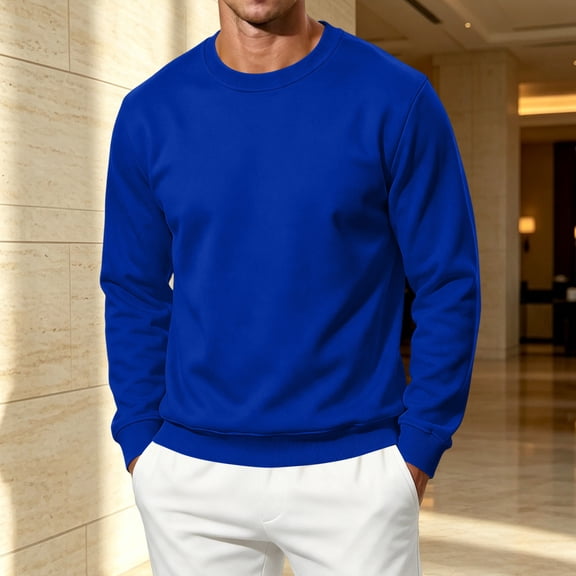 Domuza Mens Warm Fleece Crewneck, Long Sleeve Pullover Sweatshirt, Relaxed Fit Top for Everyday Wear - Royal Blue 3XL
