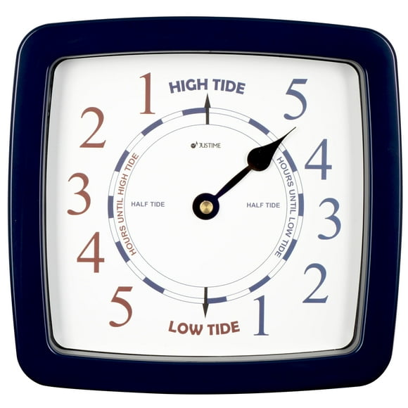 JUSTIME 8.5 Inch Atlantic Tide Clock for East Coast, High Tide Low Tide Clock with Plastic Water Resistant Case, Colorful Graphics Designed Home Wall Décor (TT419DB Basic Blue)