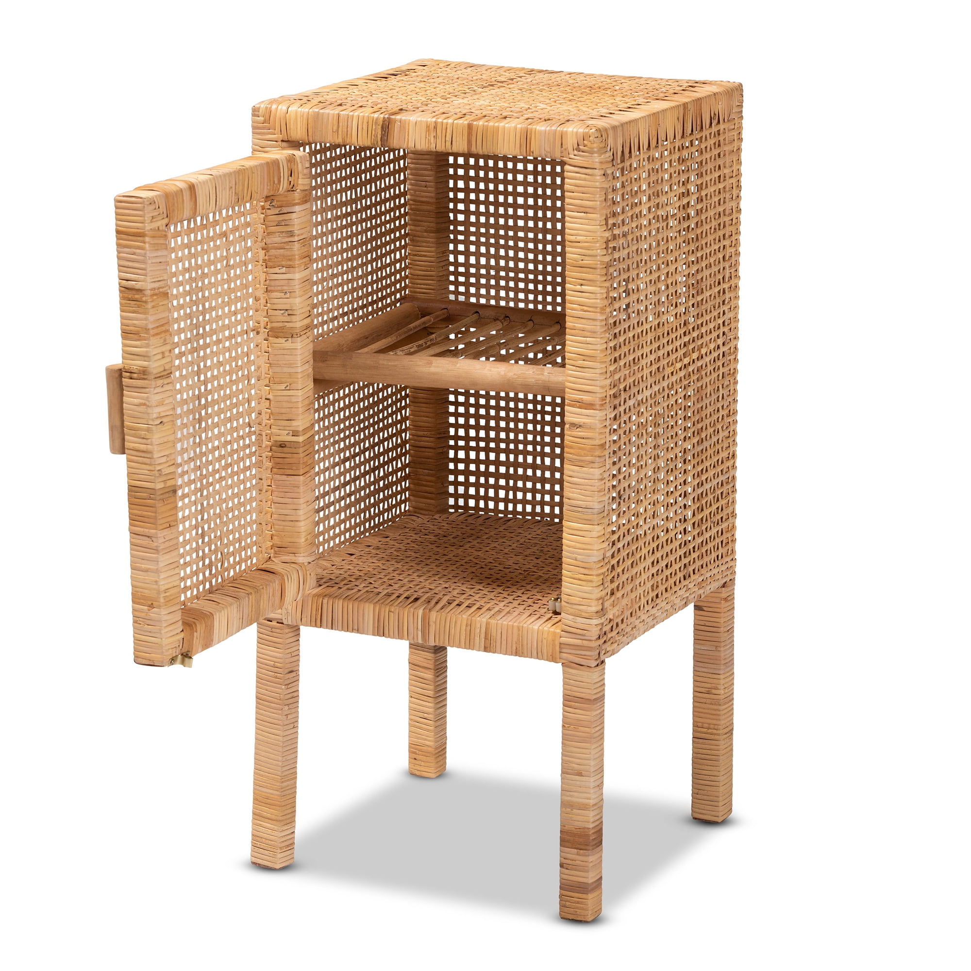 bali & pari Vivan Modern Bohemian Natural Brown Rattan 1-Door Nightstand