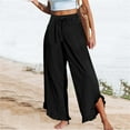 thumbnail image 2 of Womens Lounge Pants, Audhol Linen Pants Women 2025 Women's Linen Summer Solid Color Palazzo Pants Flowy Wide Leg Beach Pants with Pockets Womens Linen Pants Black L, 2 of 5