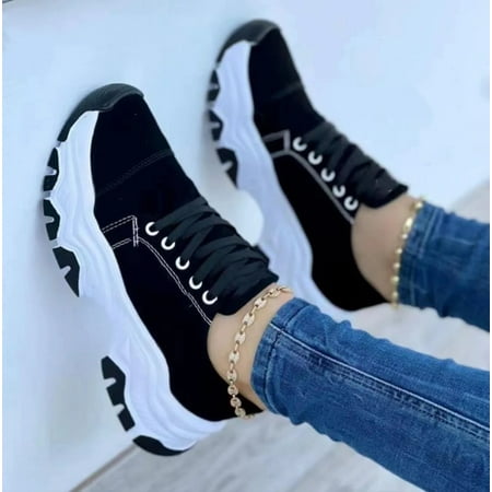 

Platform Sport Flats Shoes Lace-up Sneaker Outdoor Walking Casual Shoes Women