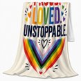thumbnail image 2 of Rainbow Heart Arcs Framing Bold Pride Lettering, Soft Flannel Blanket with Expressive Pride Typography Print, Housewarming Gift and Home Decor for Bedroom and Living Room, 2 of 7