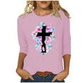 thumbnail image 2 of HOMBOM Tops For Women Pink 3/4 Sleeve Shirts Crew Neck Easter Cross Print Cute Easter Tops For Women XL, 2 of 4