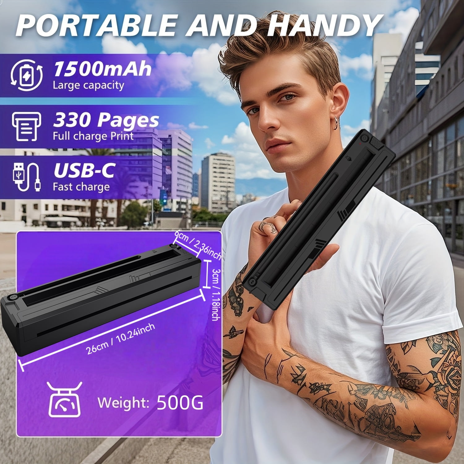 Wireless Tattoo Stencil Printer & A4 Thermal Printer with App Custom, Print Realistic Portraits, 6 Transfer Papers Included and Six Sheets of Thermal Paper