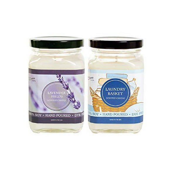 FloralSimplicity 8 oz Scented Soy Candles (Lavender Fields & Laundry Basket)