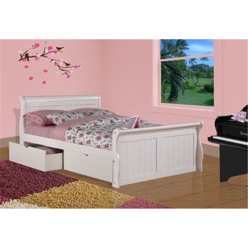 Donco Kids Sleigh BedColorWhite,SizeFull,StyleW/DUAL UNDERBED