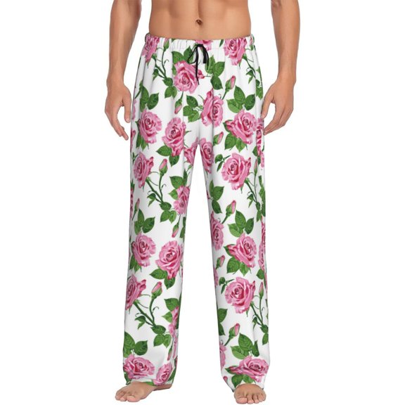 Fotbe Rose Flowers Men's Pajama Pants,Sleepwear Pants,Pj Bottoms Drawstring And Pockets-X-Large