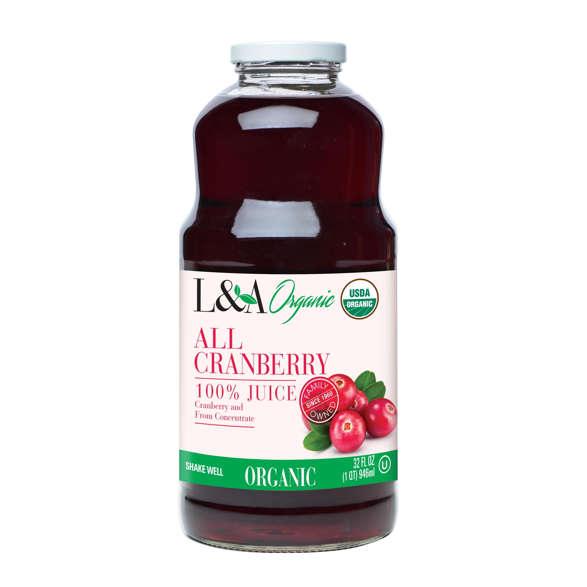 L&A 100 Organic Juice, Cranberry, 32 Fl Oz, 1 Count