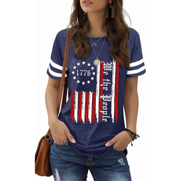 We The People 1776 Shirts for Women 4th of July T Shirt USA Flag Shirts Patriotic Graphic Tee Tops(M,1 Blue)