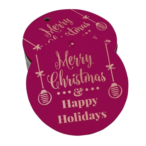 Inkdotpot Pack Of 50 Real Rose Gold Foil Paper Tags Merry Christmas & Happy Holiday Favor Hang Tags