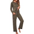thumbnail image 3 of Women's Long Sleeve Sleepwear Soft Crew Neck Pyjama Set,Fp-leopard Khaki, 3 of 5