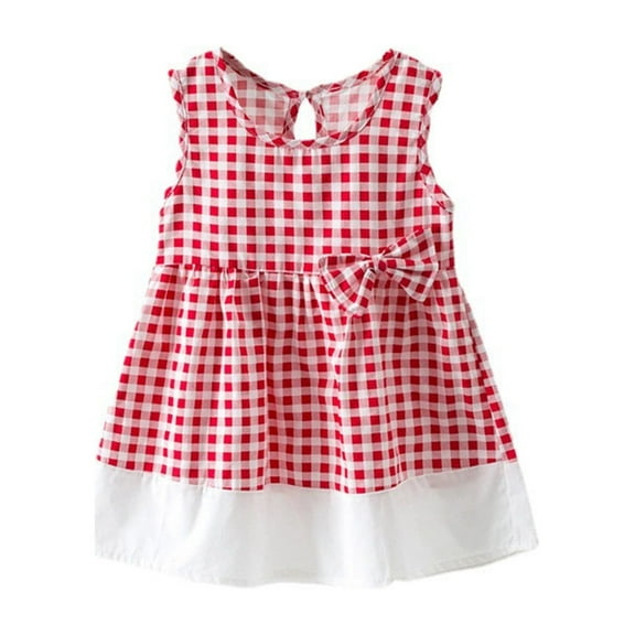 Toddler Girls Dresses Casual Size 18 Months-24 Months Kid Sleeveless Cotton Plaid Bowknot Patchwork Princess Dress Outfits Play Dress