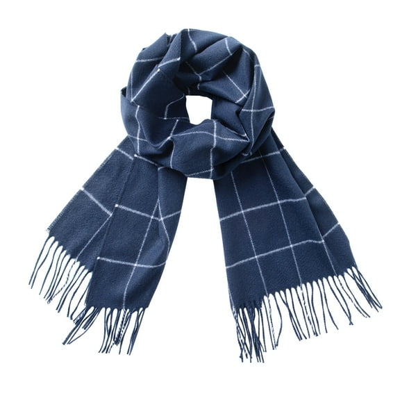 Calvin & Olivia Ultra-Soft Comfort Feel Unisex Winter Solid Plain Scarves Wool Feel Classic Super Soft Luxurious Scarf Navy Blue Square Plaid