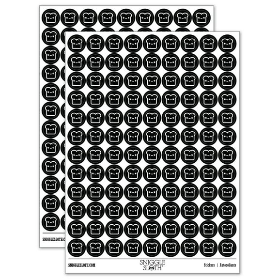 Cute and Kawaii Happy Toast Bread 200  Round Stickers - Black - Gloss Finish - 0.50" Size